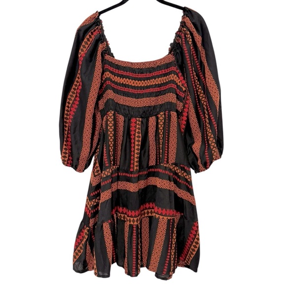 Sofia Cabo Mini Dress Long Sleeves Jacquard Woven Fabric Smocked Fall One Size - Picture 7 of 9